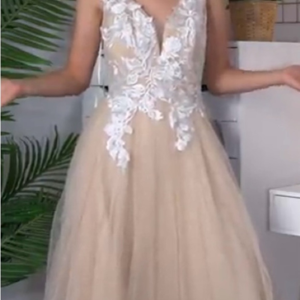 ASOS Cream Dress with White Lace Overlay